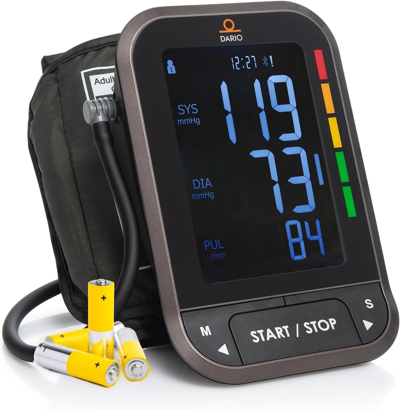 Dario Blood Pressure Monitor for Home Use Gen2 Automatic Machine, LCD Backlit Display, Large Adjustable Arm Cuff (8.75-16.5in) Smart Bluetooth App & Carry Case