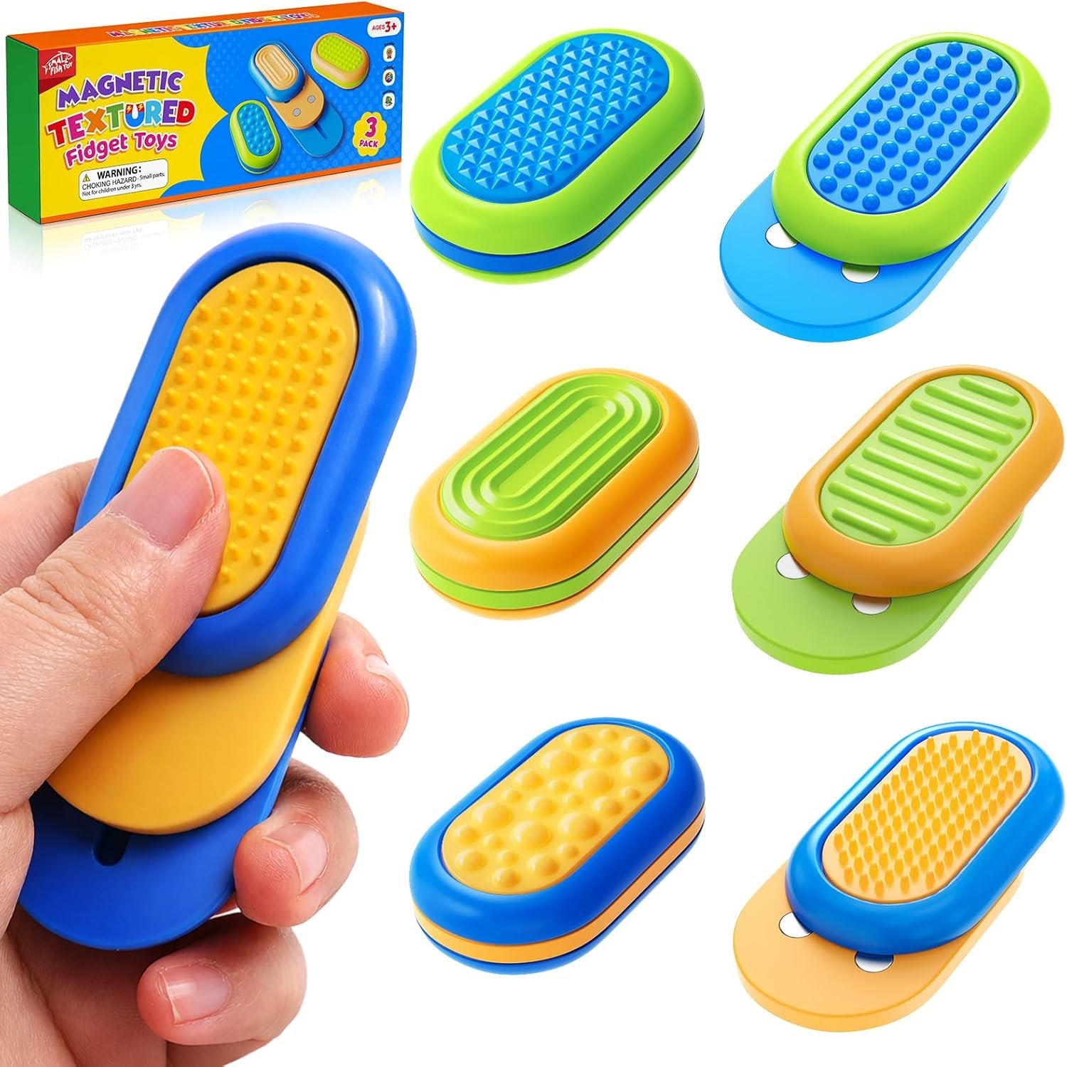 SMALL FISH Fidget Toys Adults Stress Relief: 3 Pack Silicone Magnetic Sliders – Sensory Toys for Autism Teens Calming – ADHD Tools Desk Fidgets for Office – Travel Toys for Car Airplane Road Trips