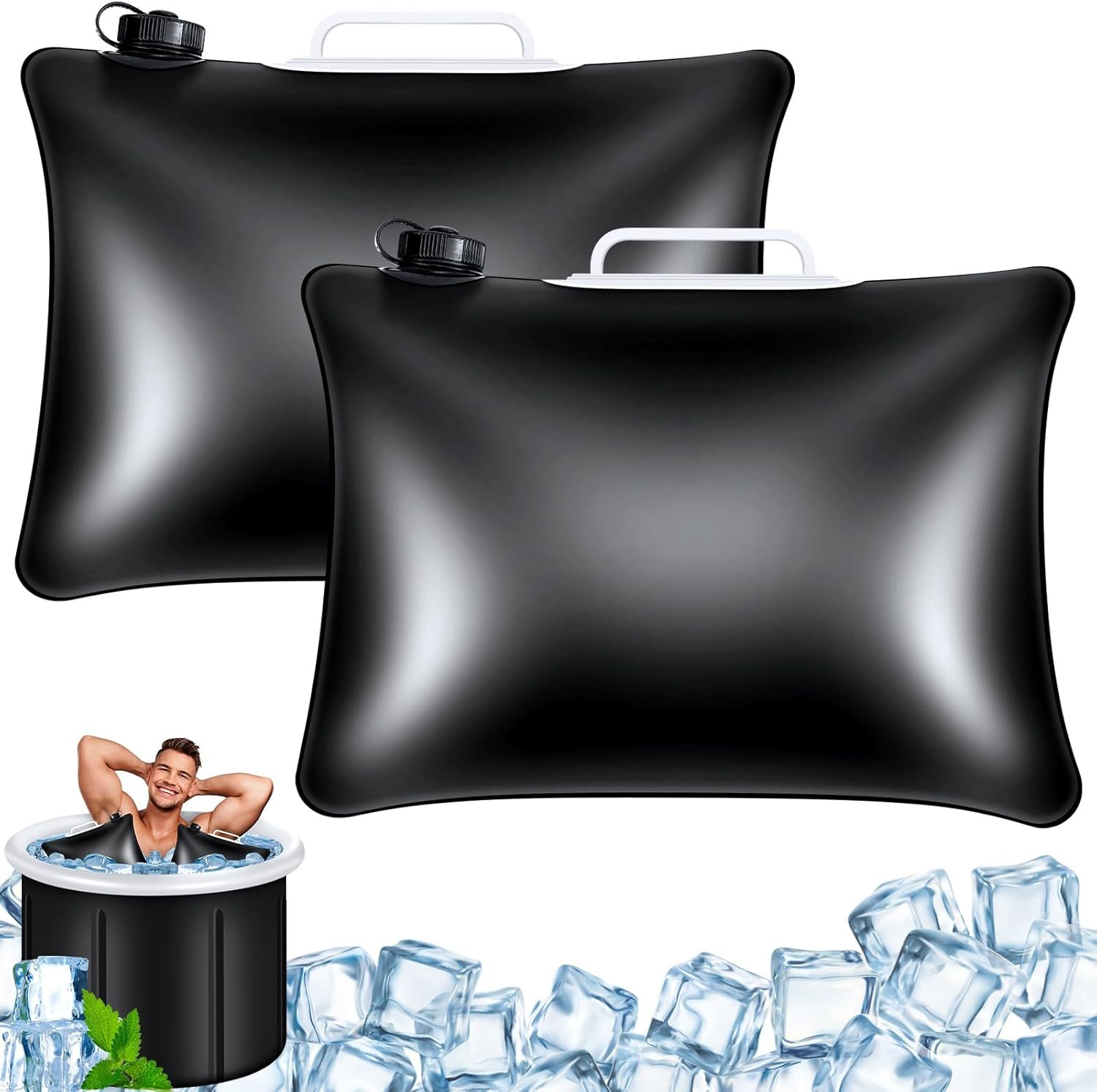 2 Pack(12L) Large Refillable Ice Bath Bags Water Chiller,Bathtub Freezer Water Bags,Portable Cold Plunge Ice Bags Tub Accessories,Anti-Breakage Ice Block/Cube Molds for Cold Plunge