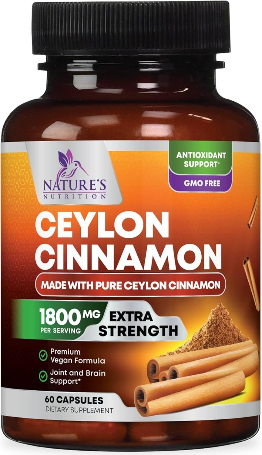 Organic Ceylon Cinnamon Capsules – Extra Strength Certified Organic Ceylon Cinnamon 1800mg Per Serving Supplement Pill – Energy & Heart Support Antioxidant for Women & Men, Bottled USA – 60 Capsules