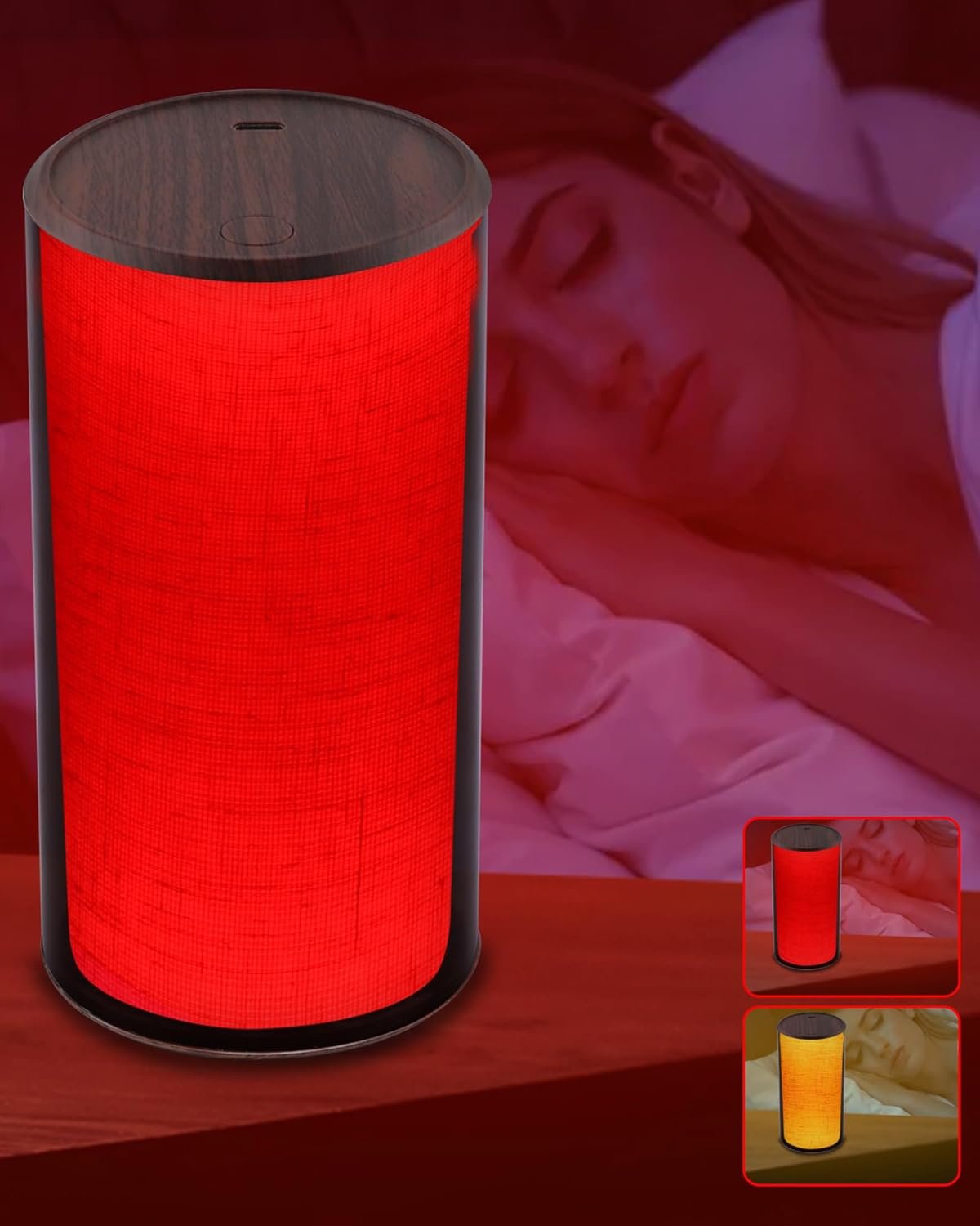 670nm Red Light Night Light Lamp for Sleep – Zero Blue Light, Rechargeable Portable Dimmable Red &1500K Amber Lamp for Bedroom Nursery Camping