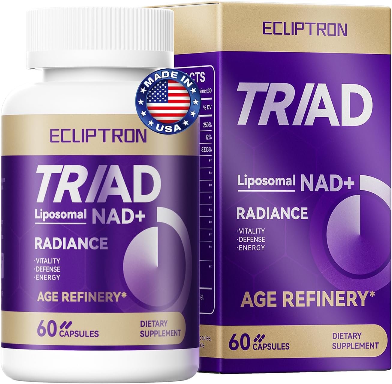 NAD+ Supplement for Women & Men 1800mg – Liposomal NAD Plus with Nicotinamide Riboside & Resveratrol, Anti-Aging | Mitochondrial Health | Radiant Skin – 60 Capsules