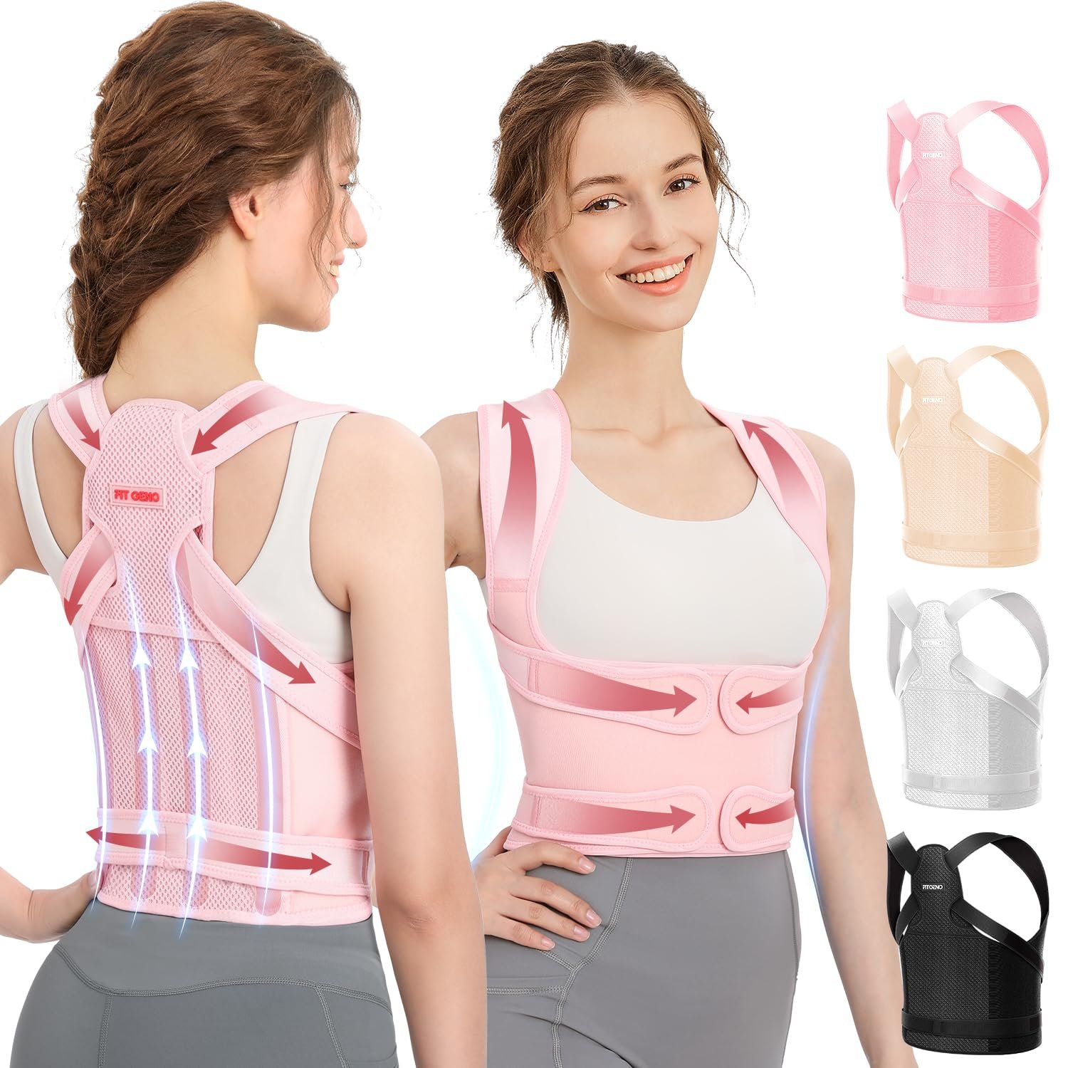 Fit Geno Back Brace Posture Corrector for Women and Men, Shoulder Straightener, Adjustable Full Back Support, Upper and Lower Back Pain Relief – Scoliosis, Hunchback, Hump, Thoracic, Spine Corrector