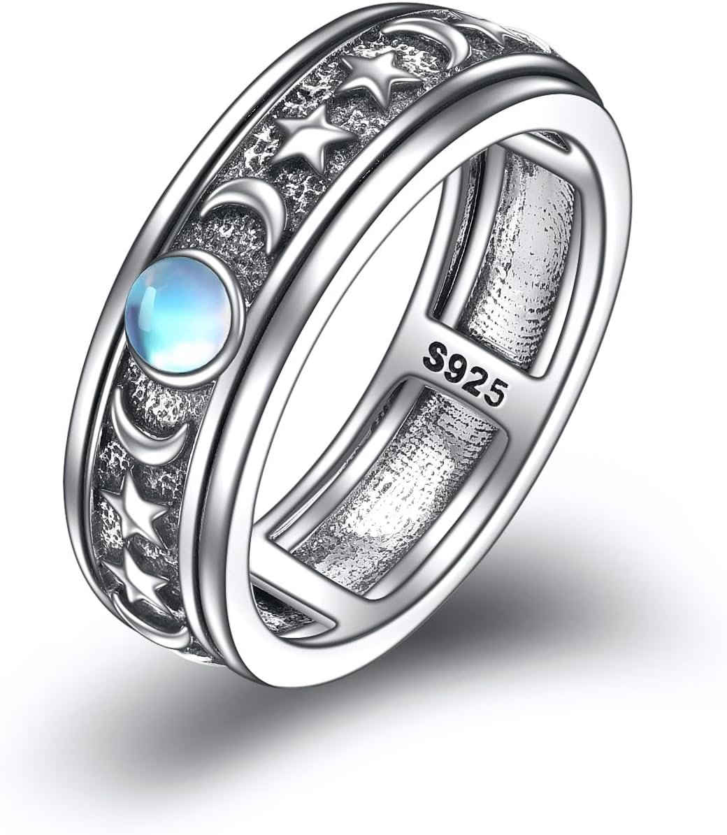 POPLYKE Sterling Silver Anxiety Spinner Rings Fidget Rotatable Mood Rings for Women Men Relieve Worry Stress Gift