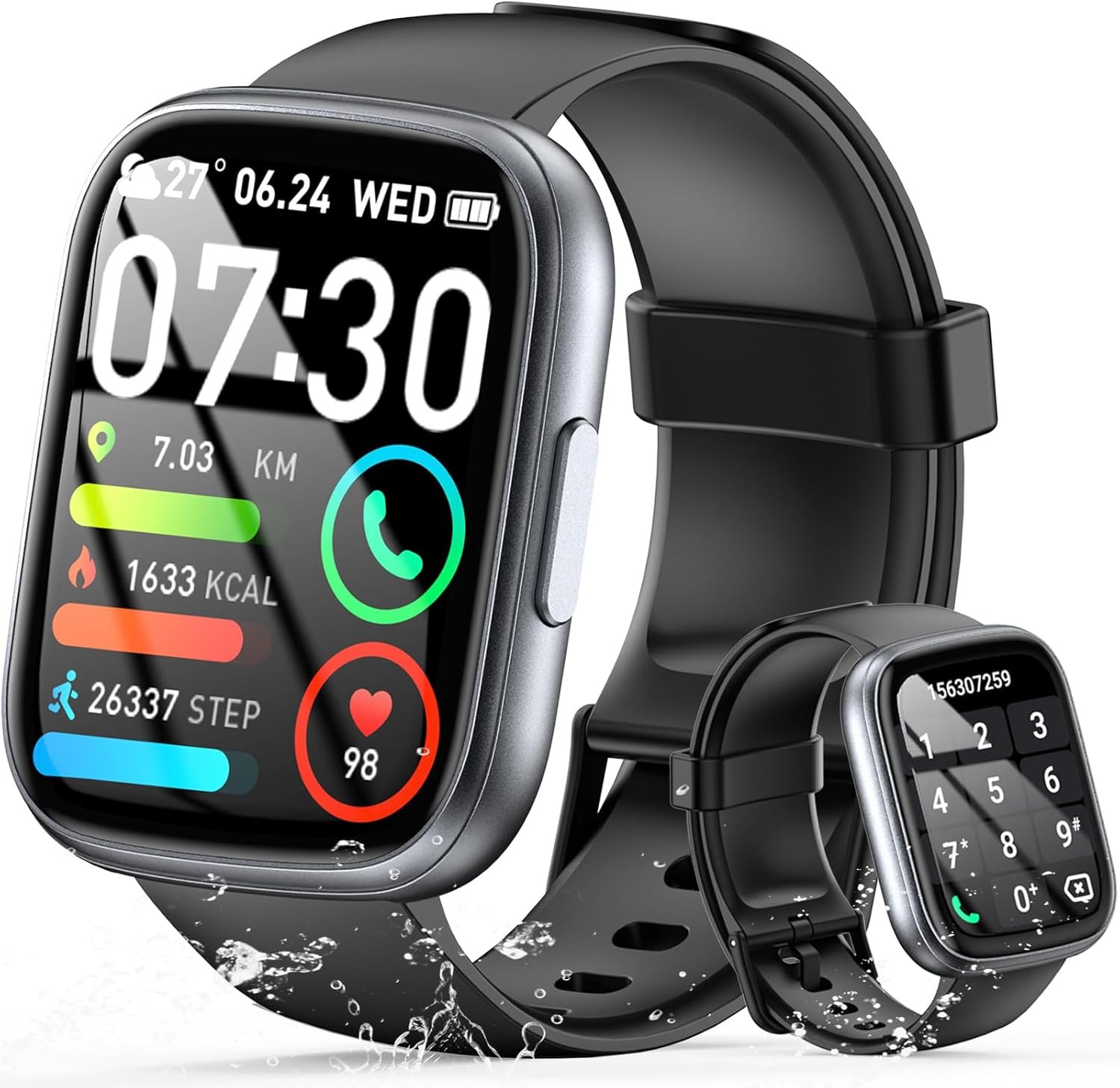 Smart Watch for Men Women (Answer/Make Call), 1.95″ Touch Screen Fitness Watch with Heart Rate/Sleep Monitor, IP68 Waterproof Smartwatch for Android iOS, Activity Tracke with 120+ Sports Modes, Black