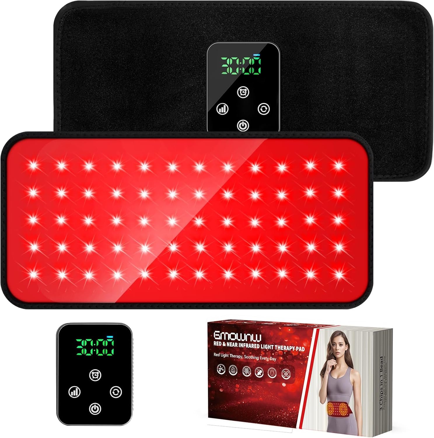 Cordless Red Light Therapy Belt, 3000mAh Battery Rechargeable Magnetic LED Screen Controller, Portable & Cordless, 12.4″ * 5.7″ Cordless Infrared Red Light Therapy for Body Back Knee Leg