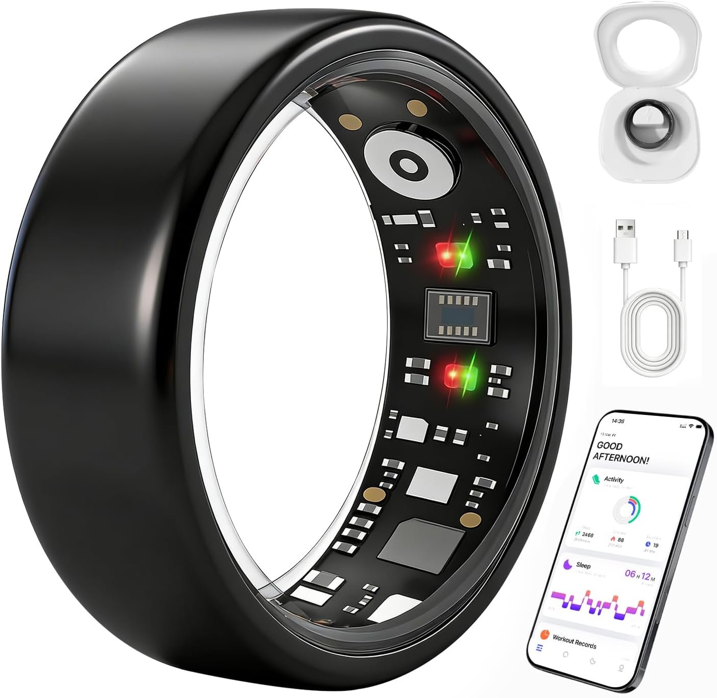 Smart Ring for Women Men, IP68 Waterproof Health Tracker with No Subscription Fee, Sleep and Stress Monitoring, Activity Fitness Ring, Android/iOS Compatible(Black,10)
