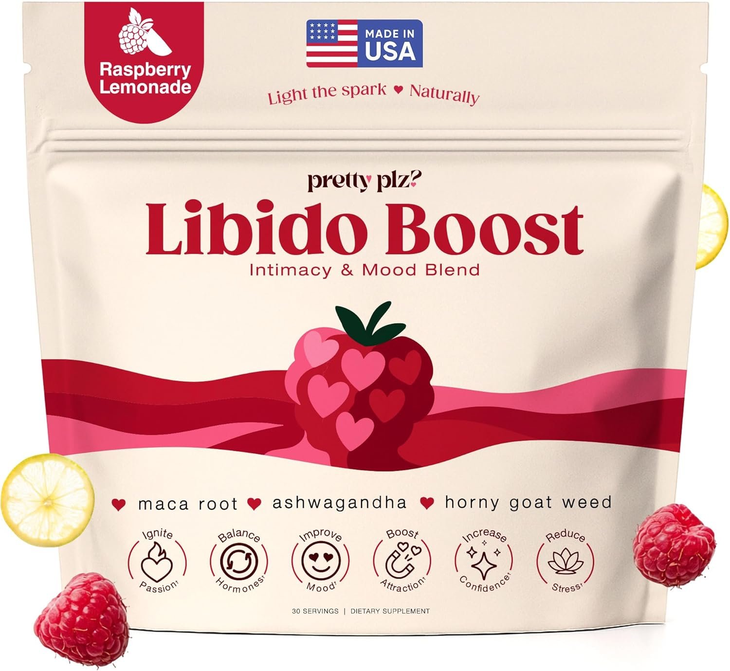 Female Libido Support for Women – Helps Hormone Balance, Desire & Mood – Powder Drink with Ashwagandha, Maca, L-Theanine, L-Arginine & Horny Goat Weed – Raspberry Lemonade – 30 Day Supply