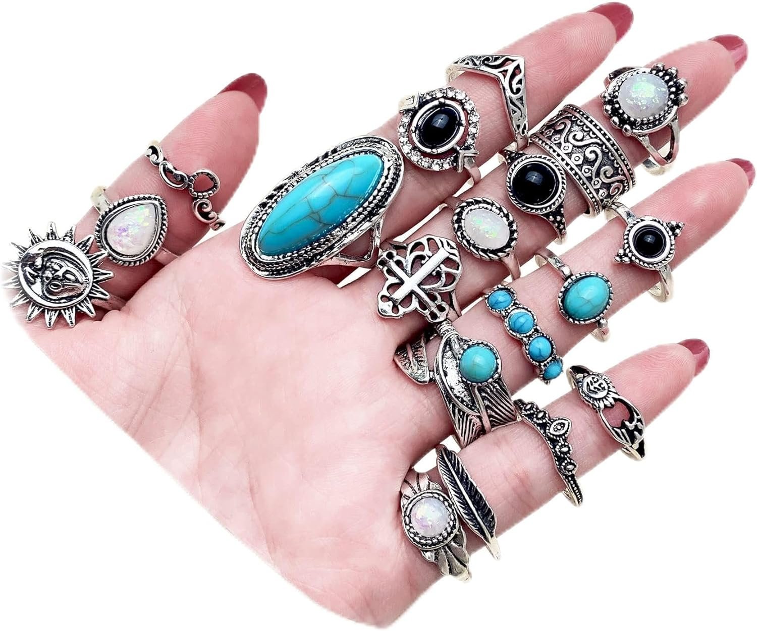 17IF Vintage Silver Knuckle Rings Set for Women Men, Chunky Rings Aesthetic Snake Grunge Stackable Gothic Ring Adjustable Y2K Punk Bulky Boho Finger Alt of Rings, Stacking Fairy Skull Frog Heart Star Flower Midi Ring Pack