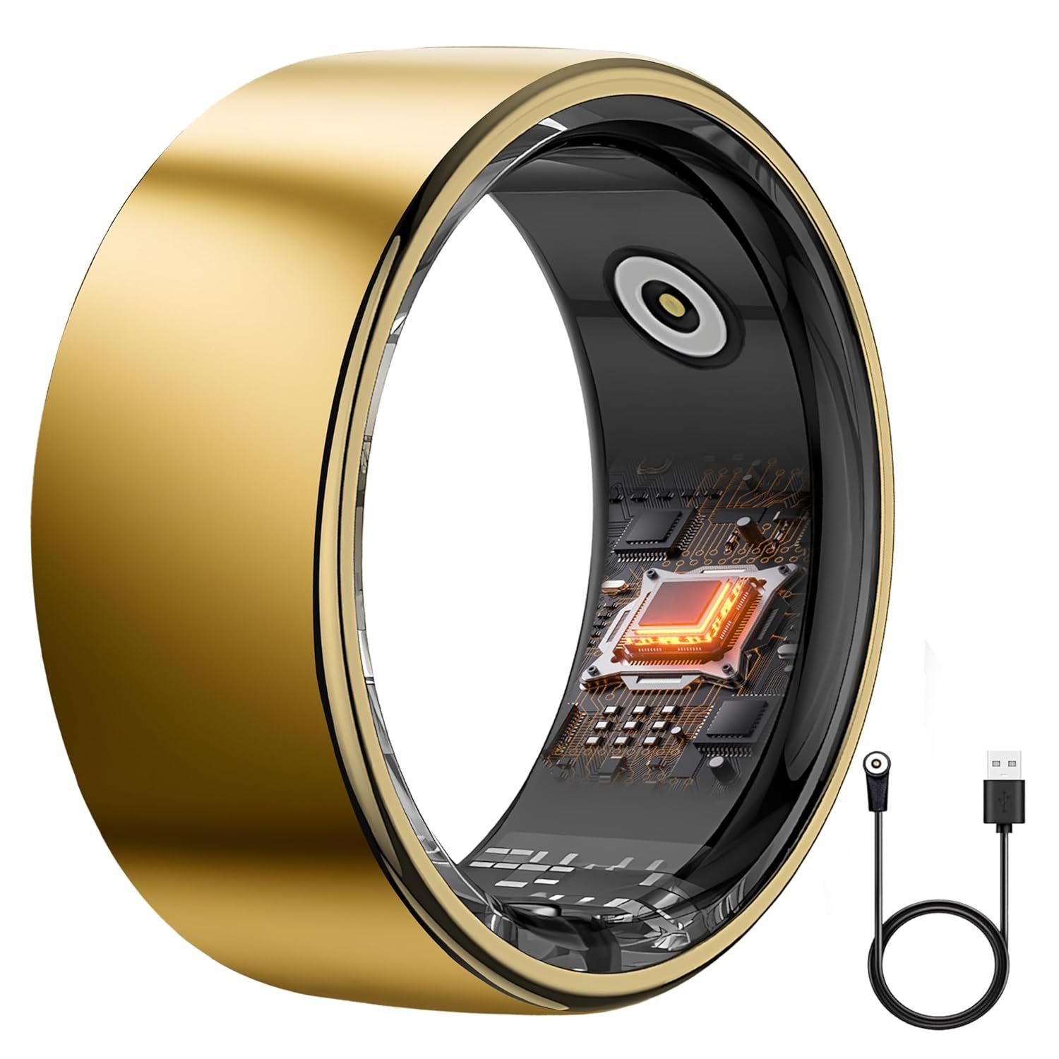 Smart Ring Health Tracker – 24/7 Fitness & Sleep Tracking with Heart Rate Monitor, IP68 Waterproof Activity Tracker for Men/Women, 50+ Workout Modes, 7-Day Battery(Gold 12#)