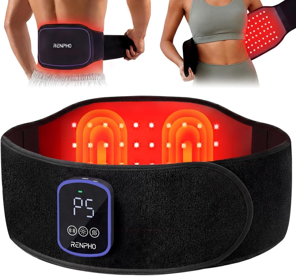RENPHO Cordless Heating Pad for Back Pain, FSA Eligible HSA Red Light Therapy Belt for Low Back, Waist, Shoulder Fathers Day Gifts, Sweatproof TPU, Vibration, Timer, Adjustable Strap, Birthday Gifts