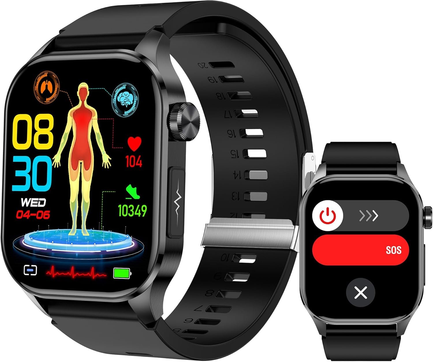 Smart Watch for Men Women, 2.04″ AMOLED Color Screen, 24/7 Heart Rate, Blood Oxygen, Blood Pressure, Sleep and Stress Health Monitor, Blood and Body Composition Insights, 150 Sports Modes (Black)