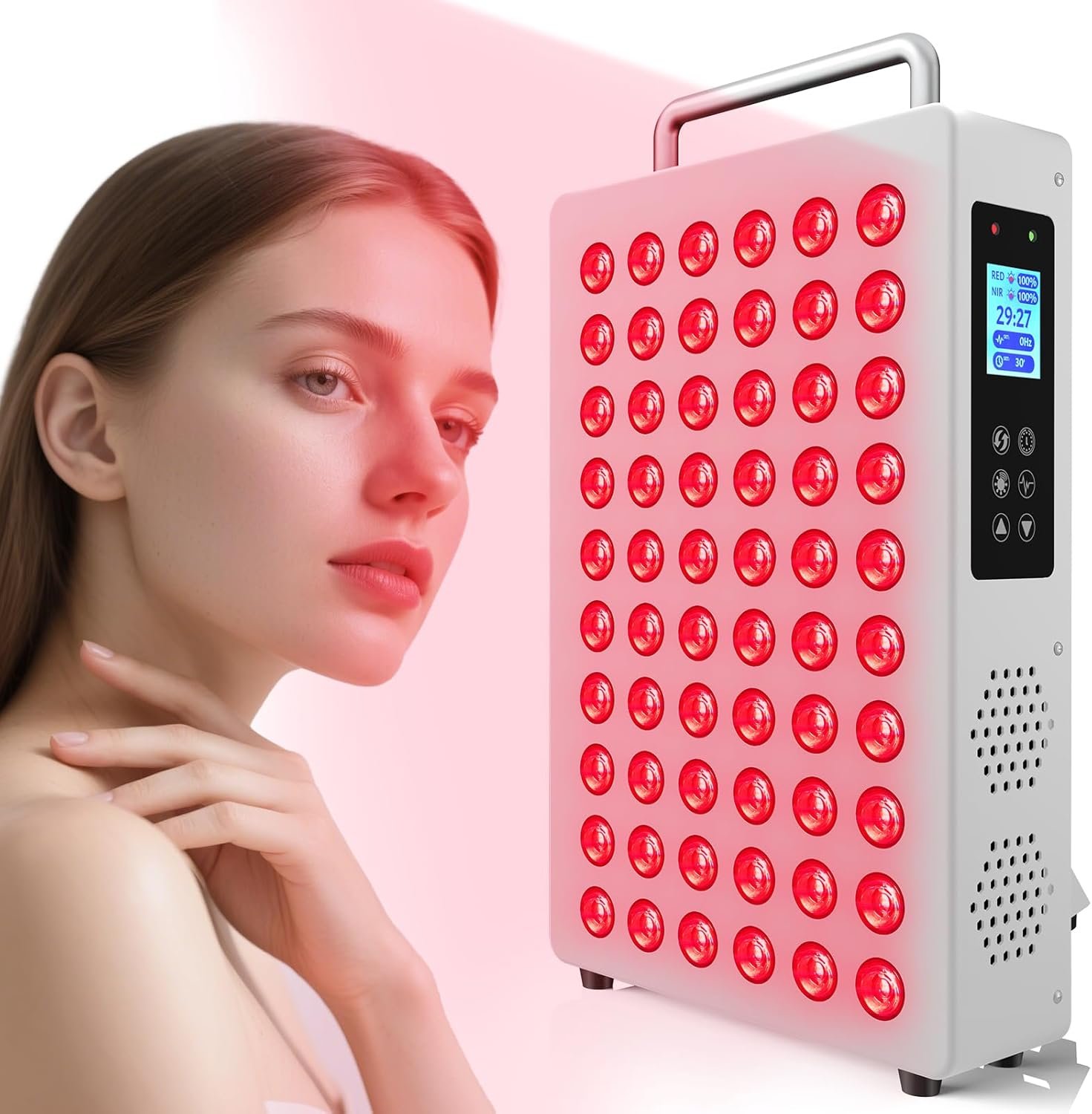 Red Light Therapy Panel, with 660nm & 850nm Near-Infrared Light – 300W High-Power Red Light Panel for Face & Body, Supports Skin Care, Pain Relief, and Skin Health (White)