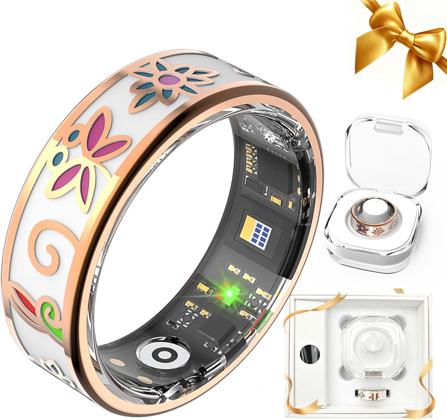 Enamel Craft Smart Health Rings for Women Men, Sleep Tracker with Heart Rate, Blood Oxygen, Fitness Ring for Activity Monitoring, No Subscription, Compatible with iOS & Android (Enamel Color, 7#)