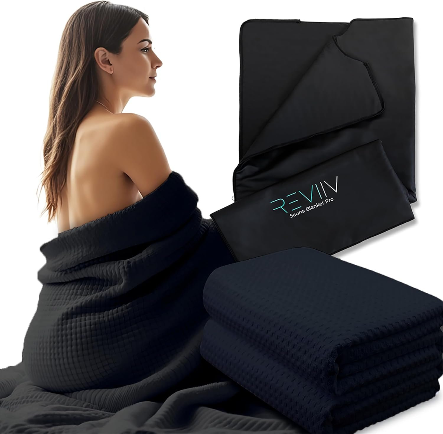 Sauna Blanket Insert Towel – 2 Pack Soft Black Cotton Waffle – Comfortable and Easy Home Sessions Minimal Cleanup – Super Absorbent Sauna Towel