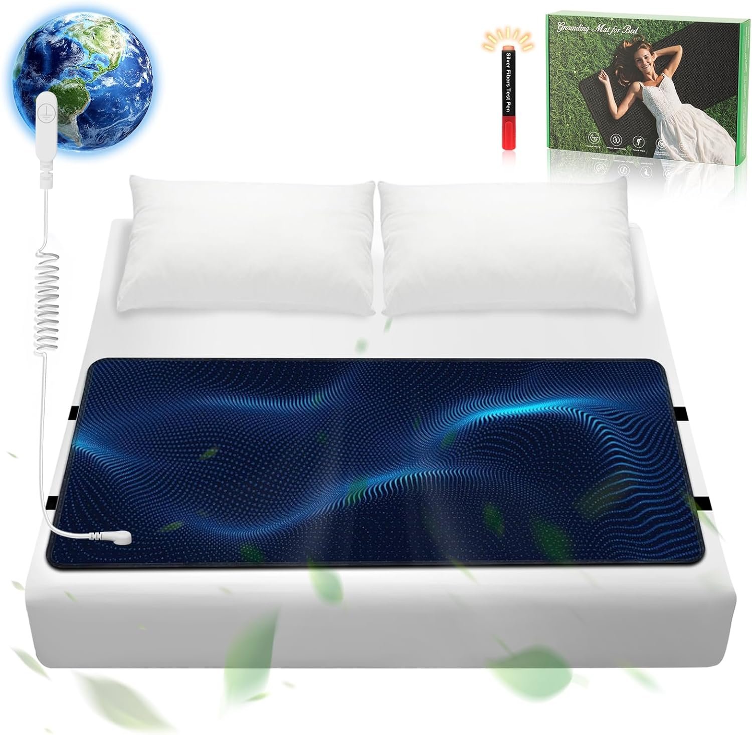 Grounding Mat with Grounding Cord, Anti-Static Earthing Pad for Home & Bed Use, Non-Slip Soft Conductive Mat (Queen, 60″x27″)