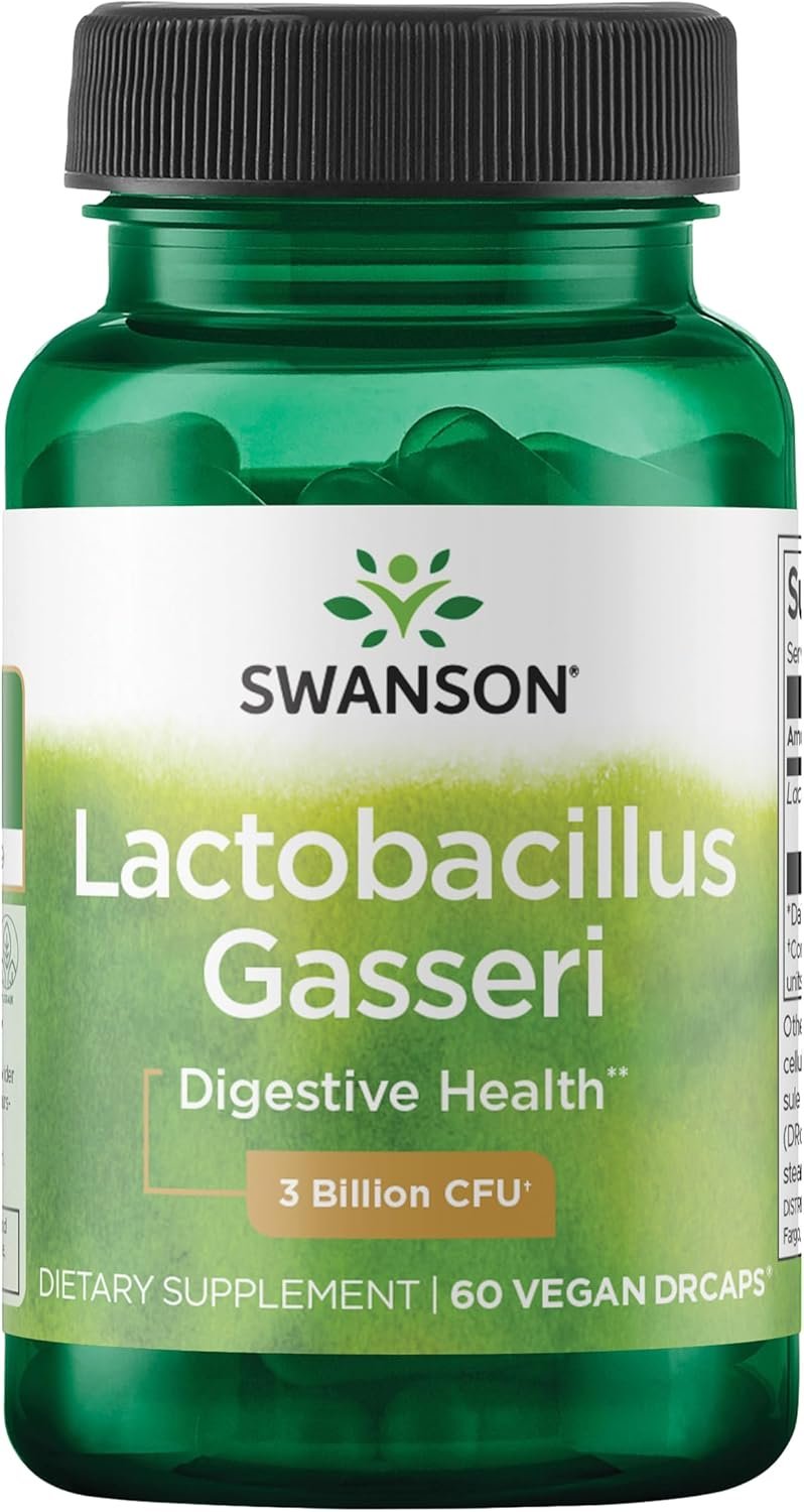 Swanson Lactobacillus Gasseri Probiotic for Adults Seeking Digestive and Metabolic Support with 3 Billion CFU – Acid-Resistant, No Refrigeration (60 Vegan Capsules)