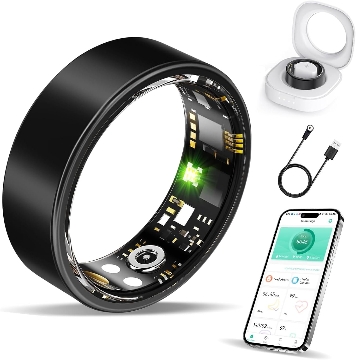 Smart Ring Health Tracker, Fitness Sleep and Heart Rate Monitor Smart Ring, Waterproof Bluetooth Fitness Tracker Ring IPX68 Waterproof (Black, 9)