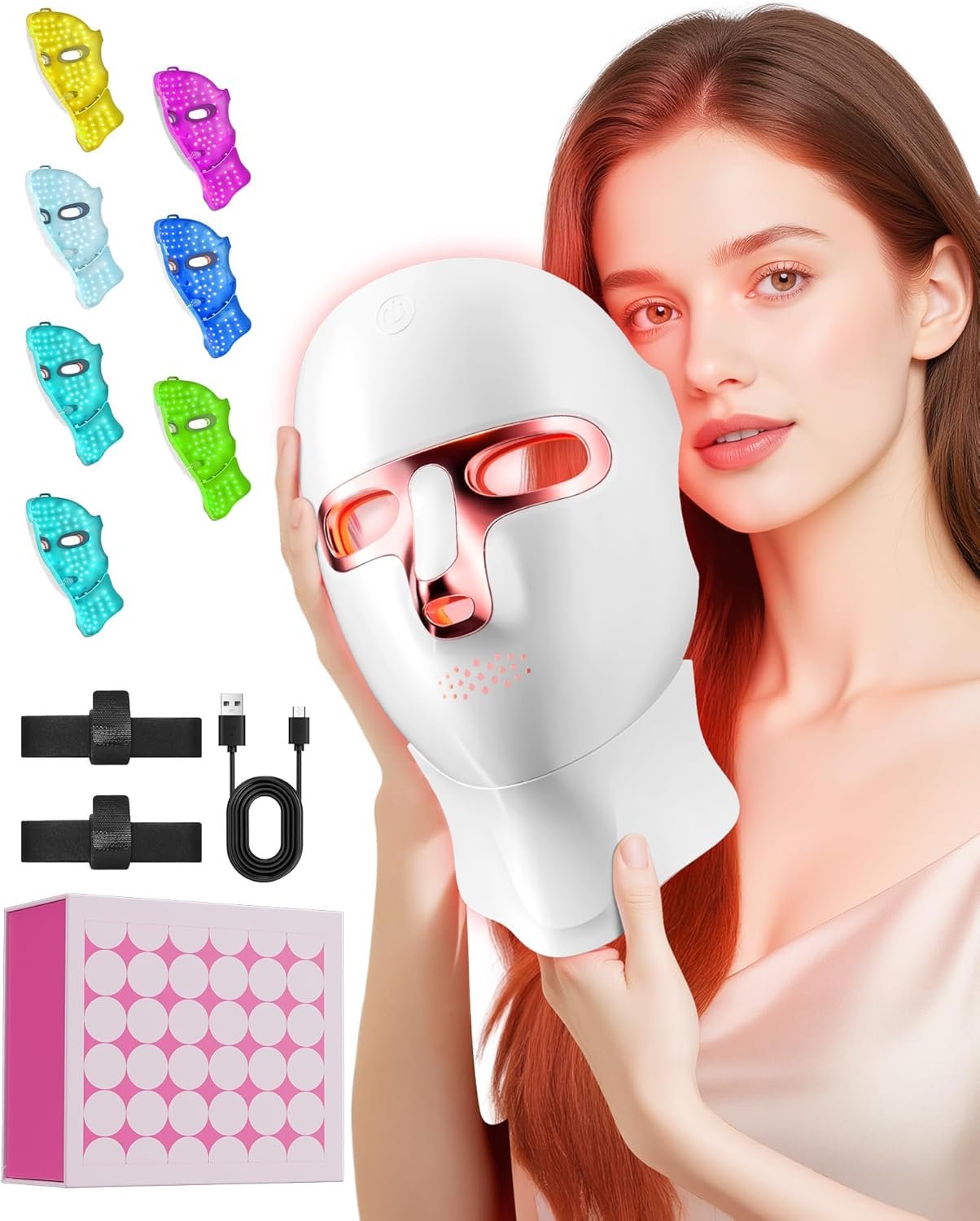 Red Light Therapy for Face- LED Light Therapy Mask Skin Care Mask,Cordless LED Face Mask face & Neck Red & Infrared Lights Masks Wavelength,USB C Rechargeable for Home Use Working Travel Yoga
