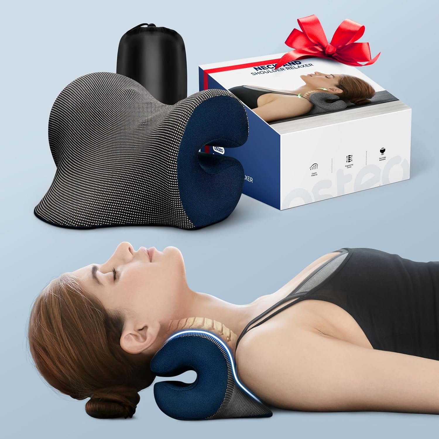 Osteo Neck Stretcher with Magnetic Therapy Cover, 2 Modes[Gentle/Strong] Pain Relief Cervical Traction Device, odorless Neck and Shoulder Relaxer, Chiropractic Pillow for TMJ Headache Spine Alignment