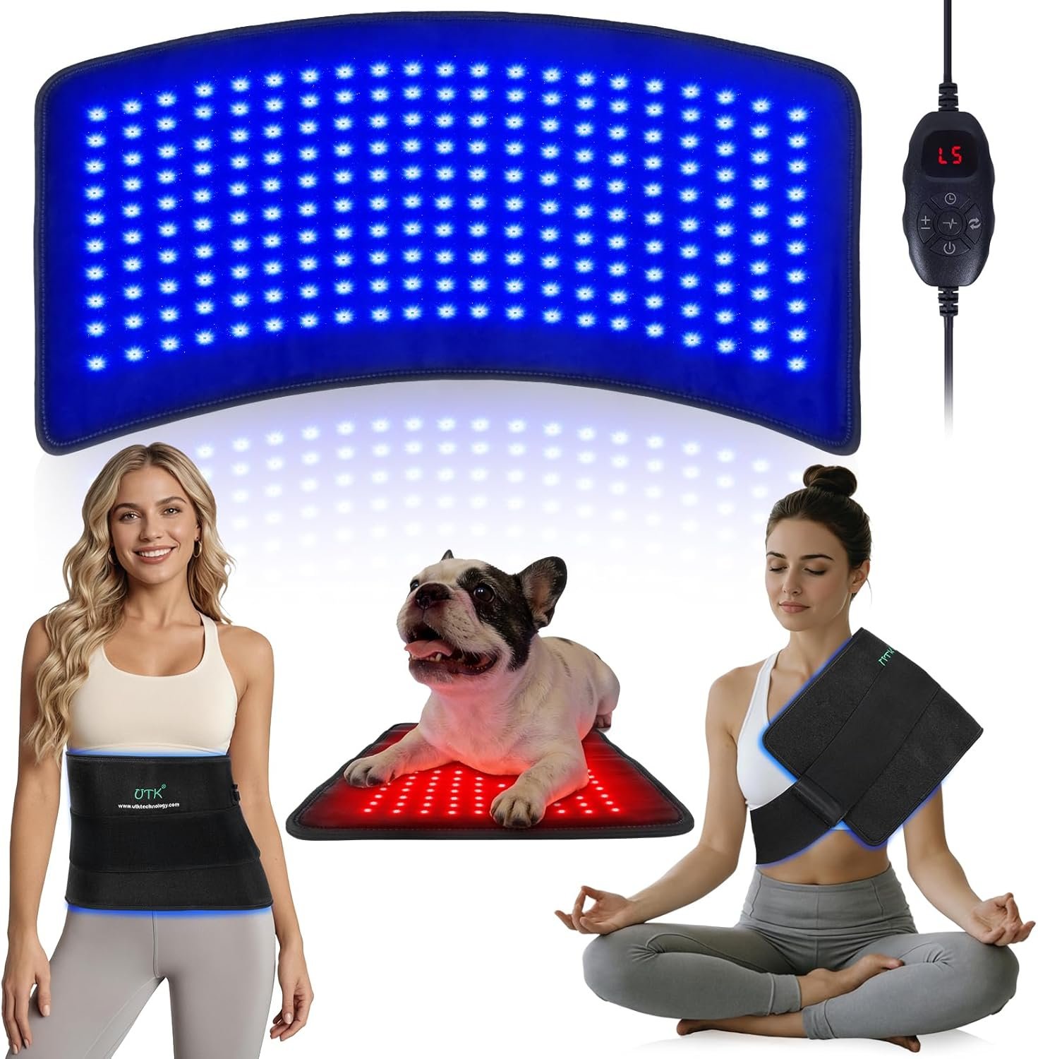 UTK Blue & Red Light Therapy Mat for Body, 23″ x 11″ Large Infrared Light Therapy Pad, 210 LEDs 470nm & 660nm & 850nm Wavelengths for Waist Back Shoulder Knee Joint Pain Relief, Gift for Women Men