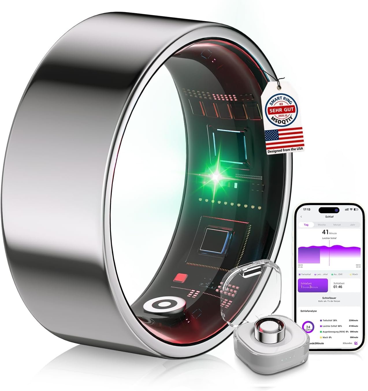 8.0 Smart Ring and Charging Case【Industry First – 0 Measurement Error】【IP68 Waterproof】 2025 Smart Ring for Women & Men for Sleep Tracking Wearable Device,Fitness Ring Silver 10#