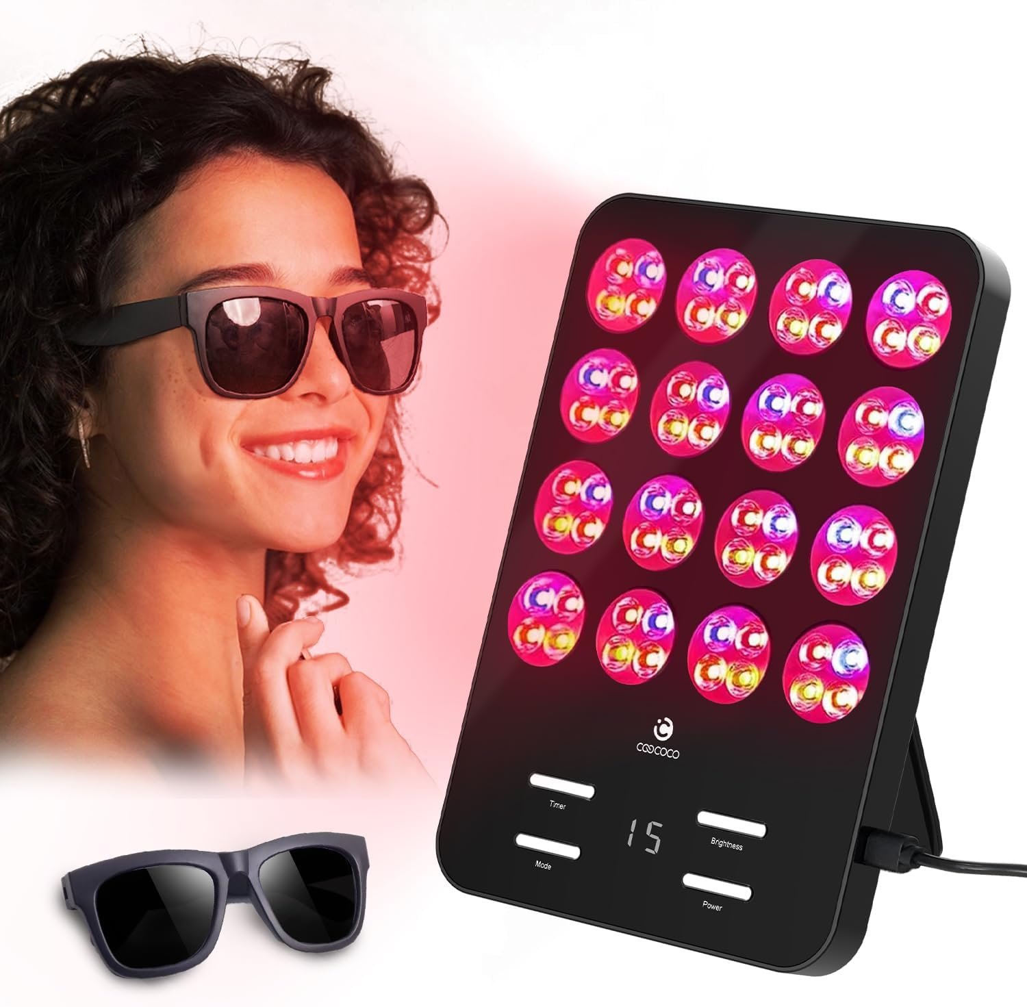 CooCoCo White Elephant Gift for Adults, Red Light Therapy for Face and Body, Light Therapy Panel with 630nm Red, 590nm Yellow and 460nm Blue Lamp, 6 Modes, Christmas Gifts for Women Men