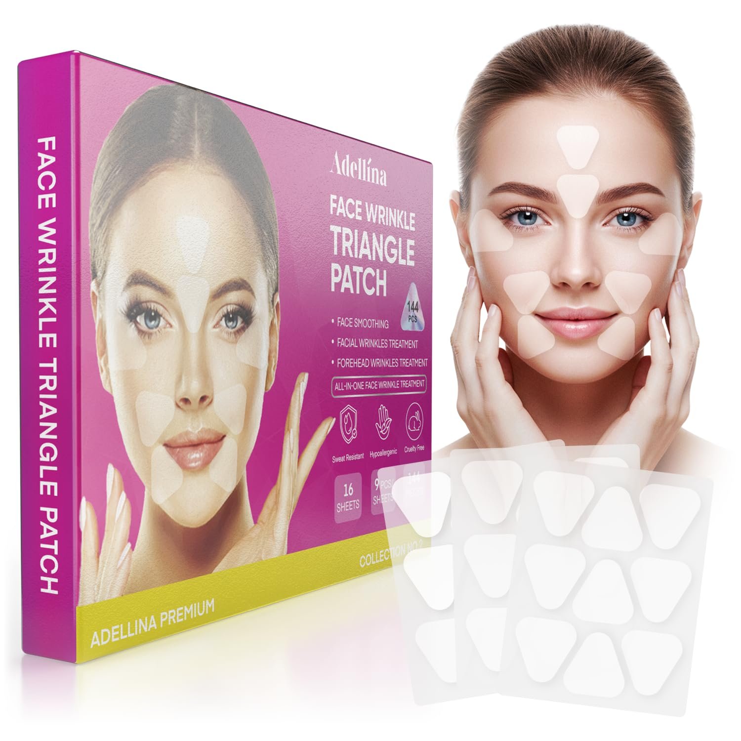 Adellina New Anti Facial Wrinkle Patches: Anti Wrinkle Patches Overnight – Smile Line Pathces – Facial Wrinkle Patche for Forehead, Smile Line, Under Eyes (1 Count (Pack of 144))
