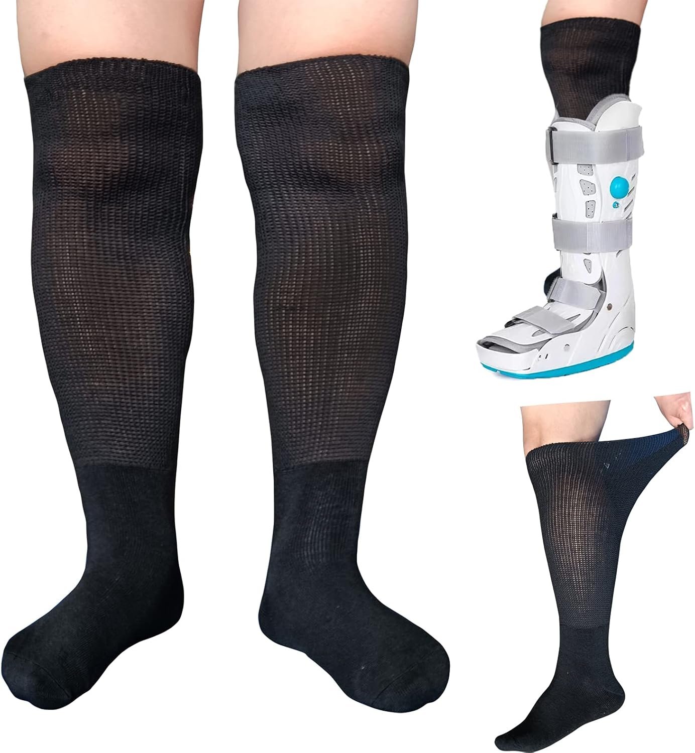 CIRZUEX 2 Pairs Walking Boot Socks Air Cam Walker Brace Fracture Boots Orthopedics Socks Cast Replacement Sock Liner