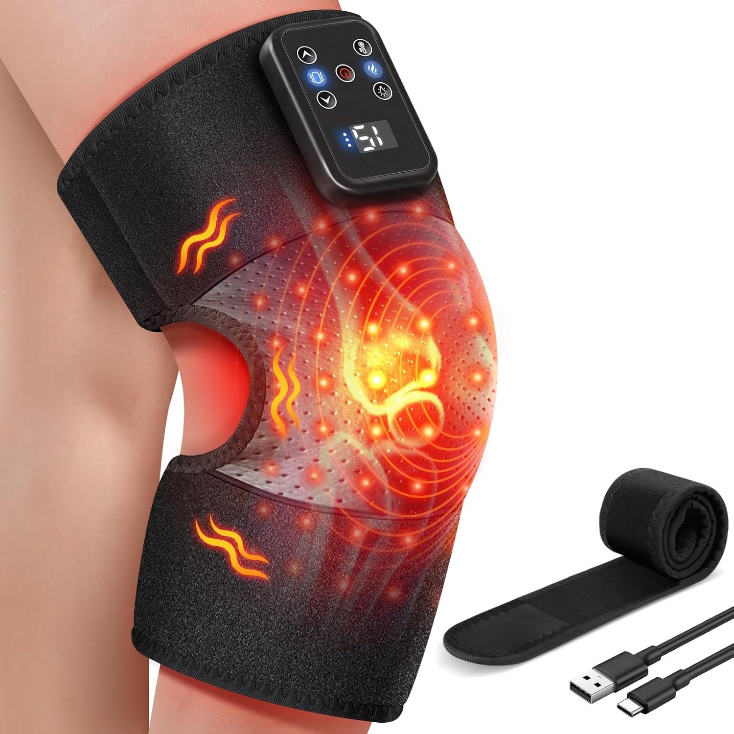 Red Light Therapy Knee Wrap with Vibration Massage, Cordless Knee Massager with Heat and Vibration for Pain Relief, Gifts for Women Men, Brace for Knee/Joint/Elbow/Shoulder Pain Relief