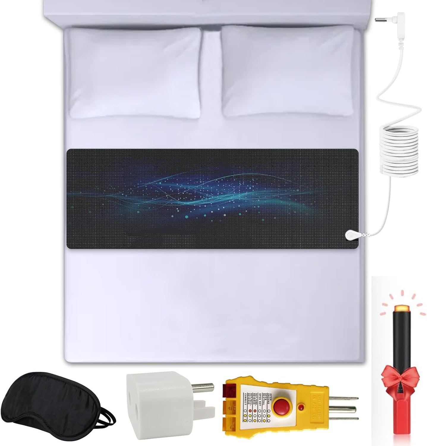 Grounding Mat for Bed, Sleeping, (27″ x 76″ King) PU Leather grounding mat for improving Energy and Sleep, Comes with Outlet Tester, grounding Wire, Eye mask, Test Pen and Safety Adapter.