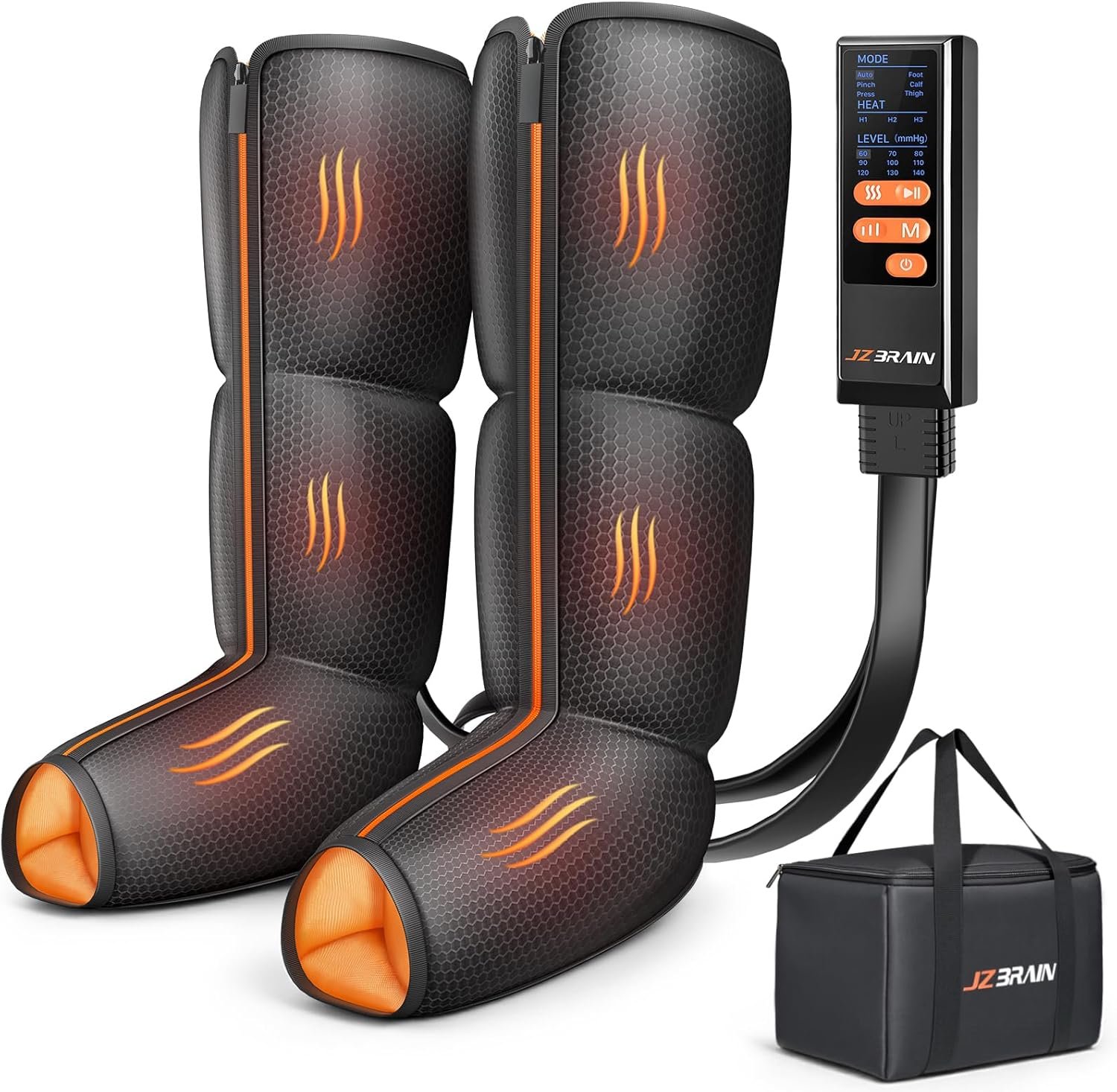 JZBRAIN Leg Massager with Heat and Compression : Foot and Calf Massager for Circulation and Pain Relief, Sequential Compression Boots with 6 Modes, 9 Intensity, 3 Heat