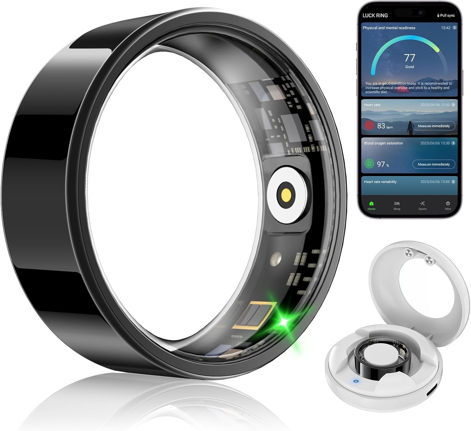 Smart Fitness and Activity Ring for Men and Women – Track Heart Rate Stress Sleep Steps and Blood Oxygen, 10ATM Waterproof Fitness Tracker for iPhone and Android, No Subscription Fee, Size 10