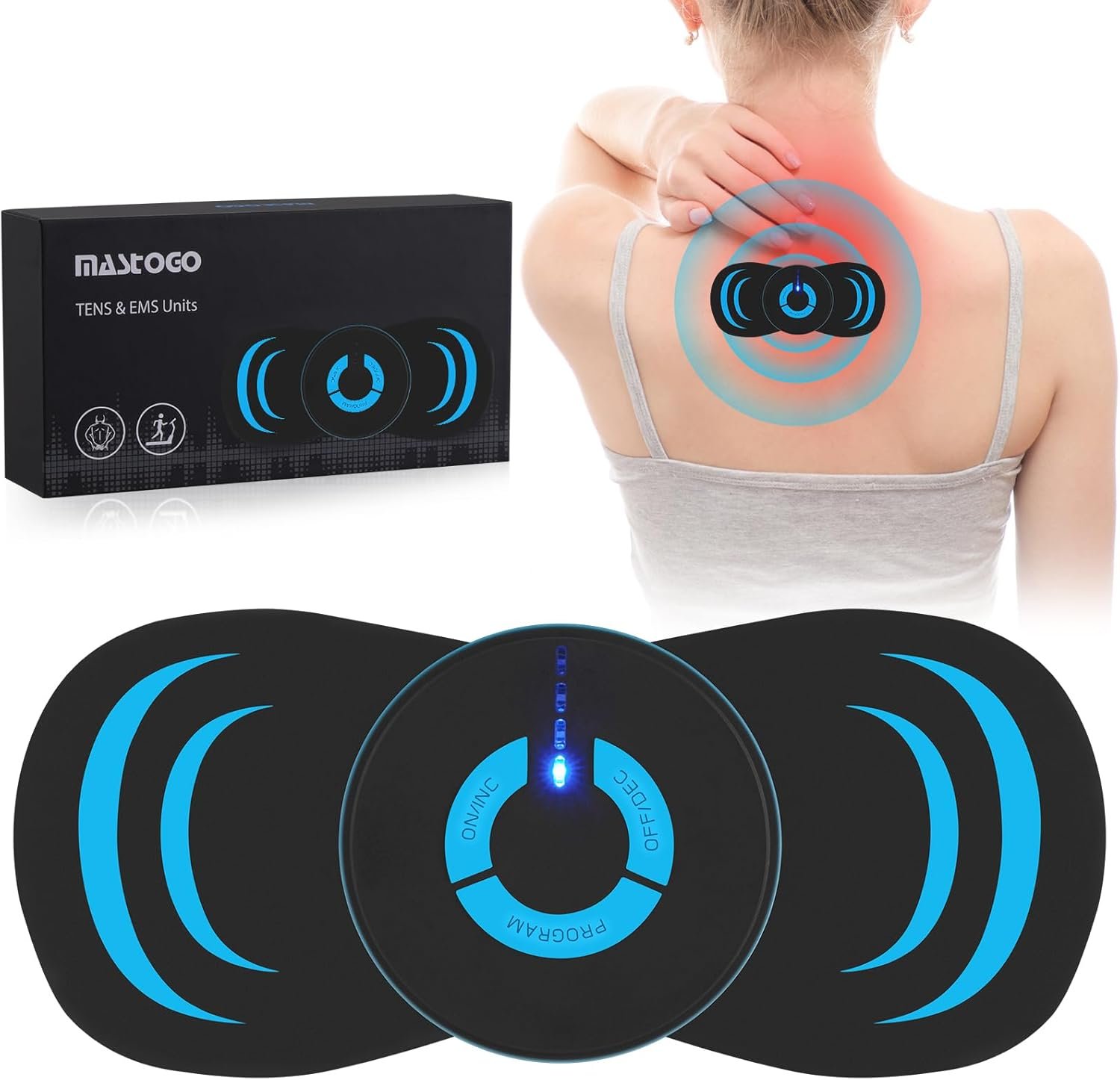MASTOGO Wireless TENS Unit 6 Mode 10 Intensity – Portable Rechargeable TENS Unit Muscle Stimulator for Pain Relief
