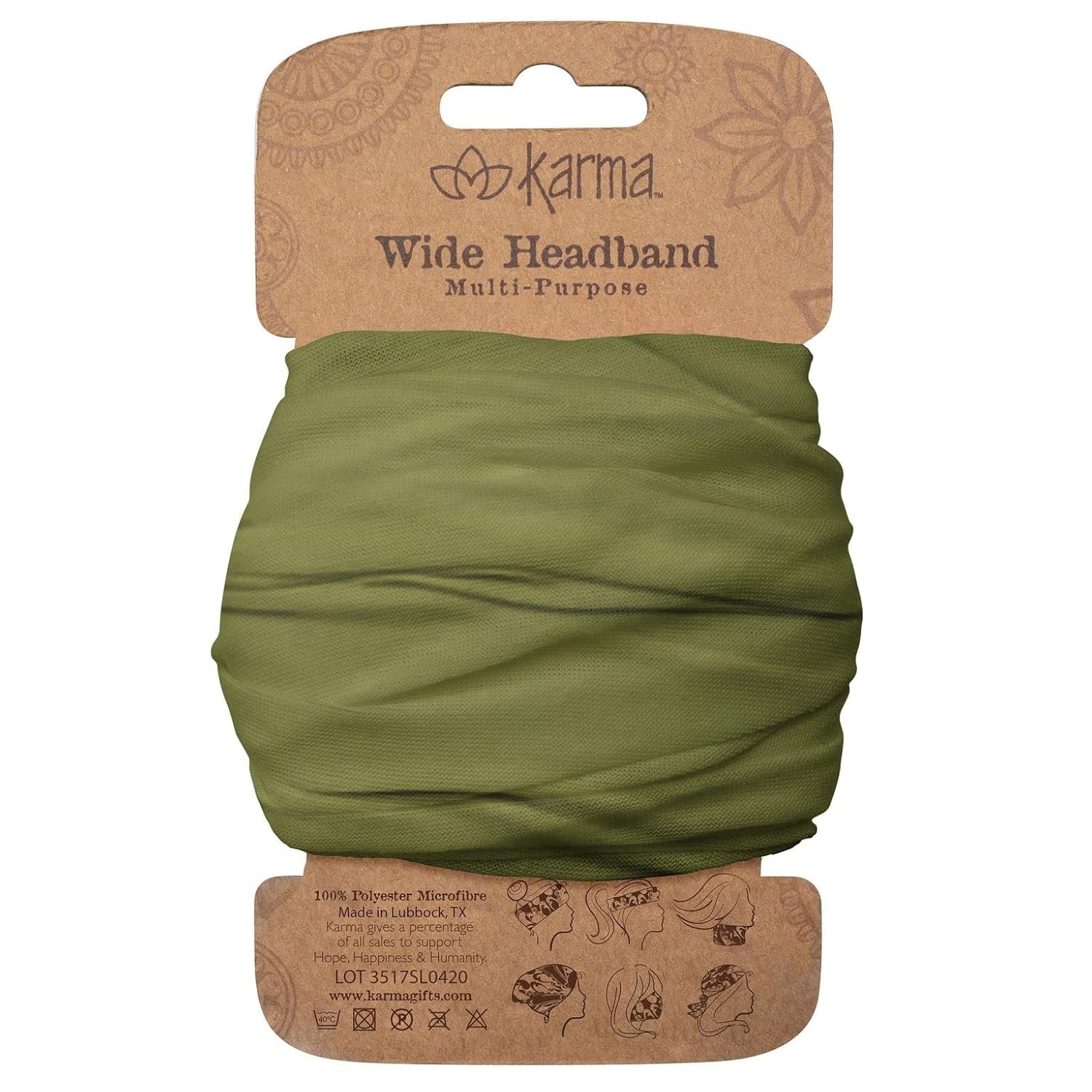 Karma Olive Headband for Women – Wide – Fabric Headband and Stretchy Hair Scarf – Green