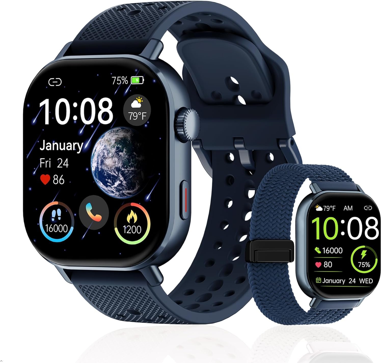 GPS Runners Smart Watch with Heart Rate Sensor, Track, Calorie & Step Counting, Sleep & Oxygen Tracking, AMOLED Large Display, 50m Waterproof, Long Battery（Blue）
