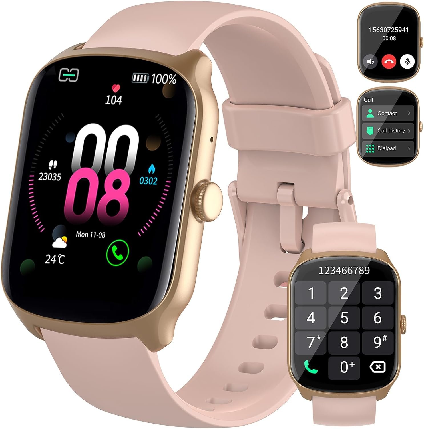 Smart Watch for Men Women, 1.95″HD Smartwatch (Dial/Answer Calls), Heart Rate/Sleep Monitor Fitness Smartwatch, Curved Screen Watches, 112+ Sports Modes Activity Trackers,IP68 Waterproof, Pink