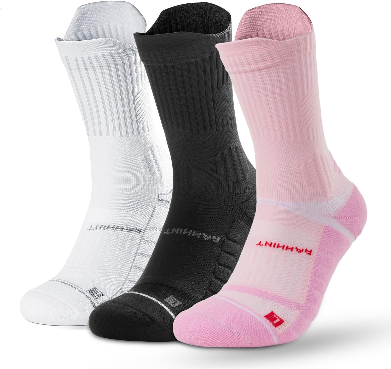 Coolmax Compression Running Socks for Women 3 Pairs, Anti-Blister Moisture Wicking Boot Crew Cushion Athletic Workout Socks