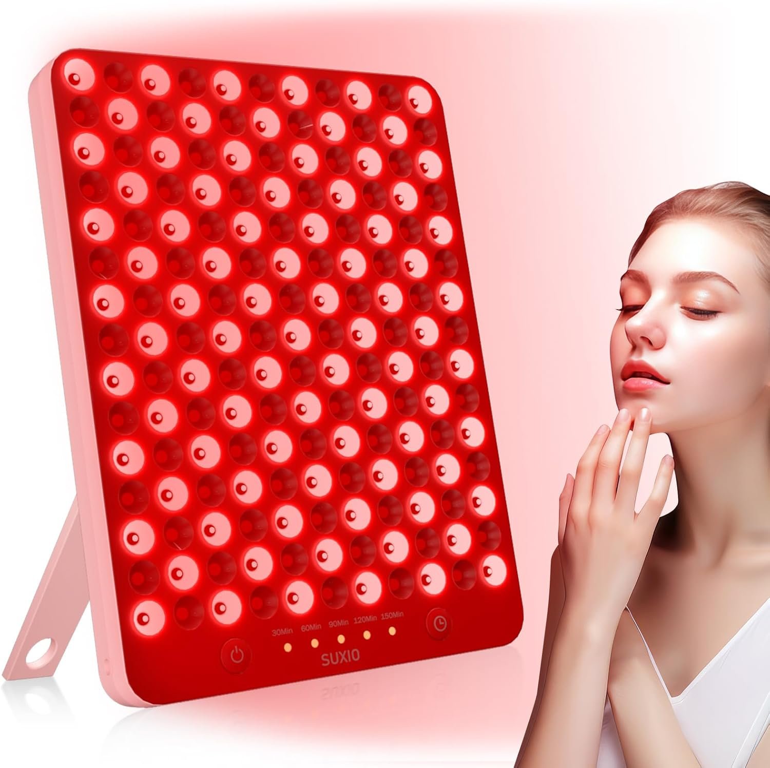 SUXIO Red Light Therapy Lamp – 165 LED Red Light Therapy Panel for Face & Body, Portable Deep 660nm – 850nm Near Infrared Light Therapy Device with Eye-Patch, Pink