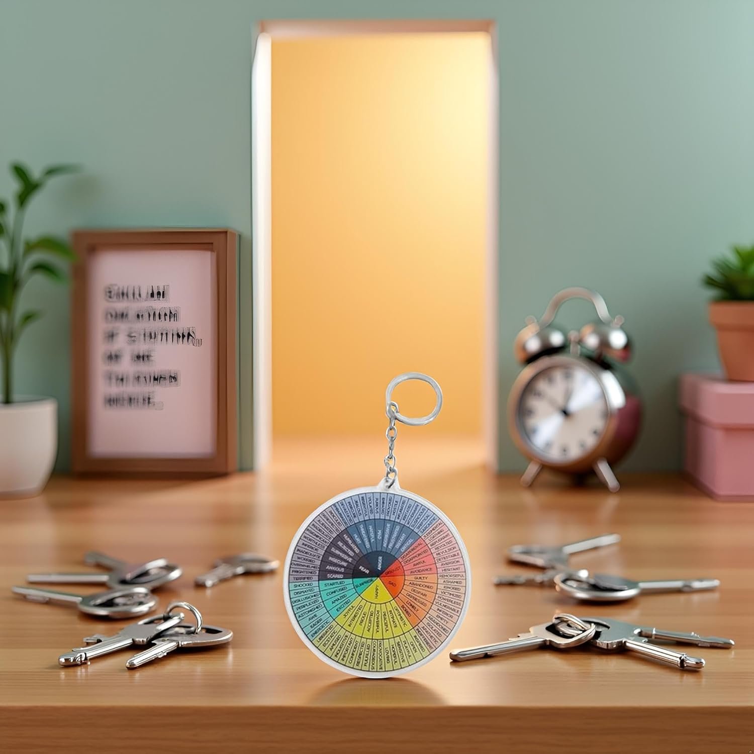 Colorful Feelings Wheel Round Keychain Mood Wheel Therapy Emotions Mental Health Color Wheel Social Work Feelings Sign Key Holder Feelings Chart Feelings Wheel, Car Keychain