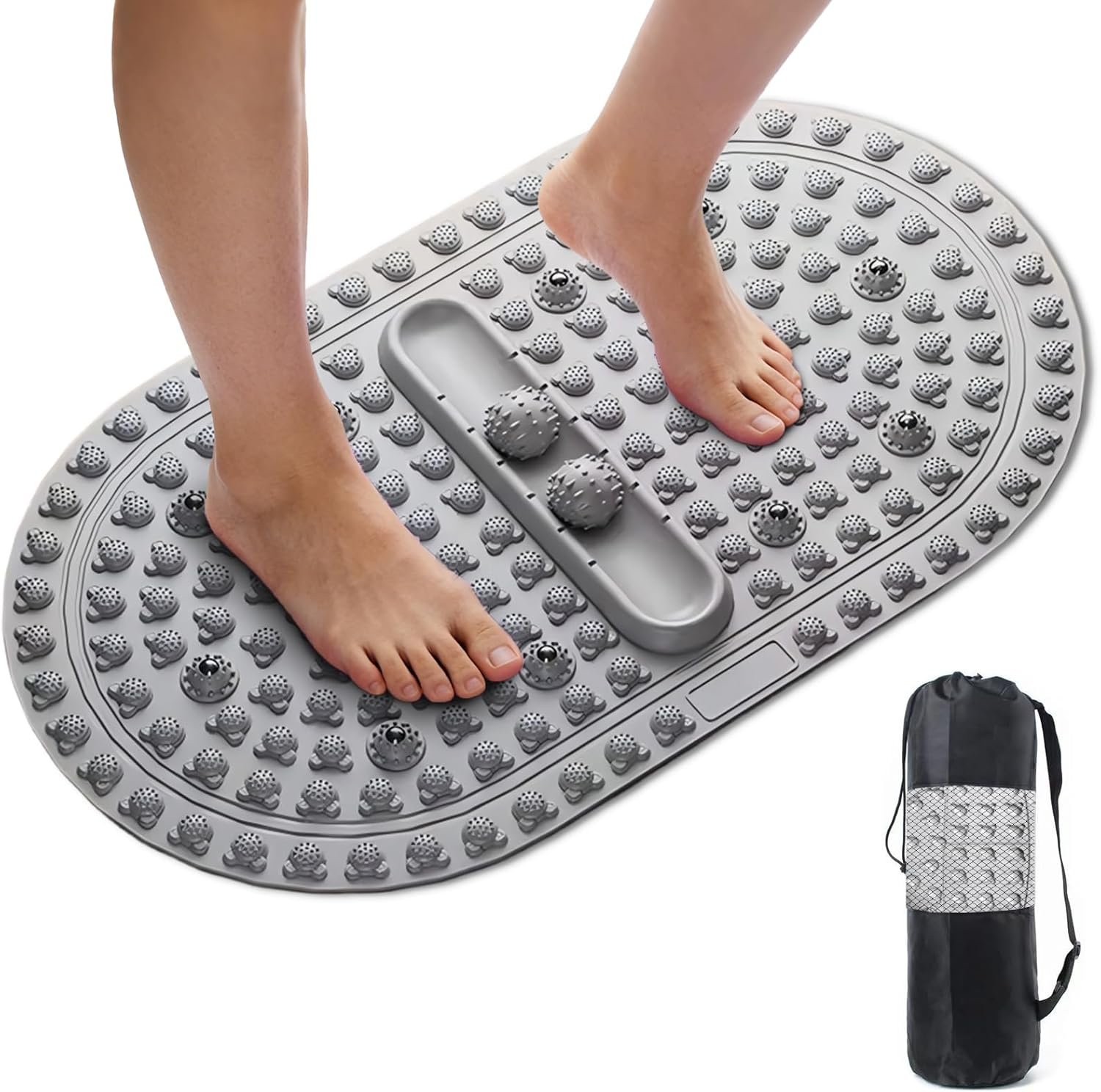 Extra-Large Foot Acupressure Mat 27 Inches, Foot Massage Pad with 2 Massage Balls, Portable Reflexology Mat for Feet Relaxation, Home & Gym & Office Use