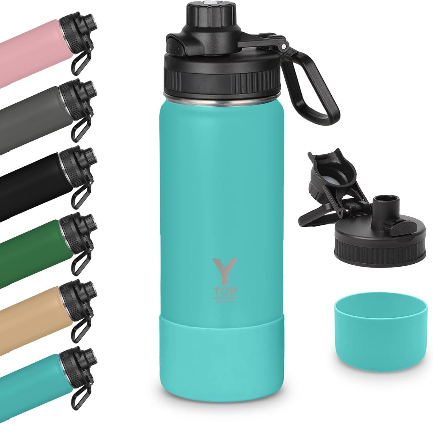Y TOP 18 oz Insulated Water Bottle Leak Proof Spout Lid Fits in Car Cup Holder – Double Wall Dishwasher Safe Easy Clean stainless steel drinking water bottle for Gym Kids Sports Travel Hiking School