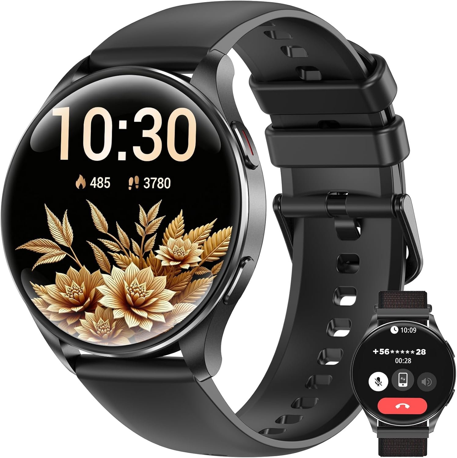 IOWODO Smart Watch for Women Men, 1.43″ AMOLED Ultra-Clear Screen Fitness Tracker with HeartRate/Sleep Monitor, 21Languages, Answer/Make Calls,Waterproof Smartwatch for Android and iPhone (2 Straps)