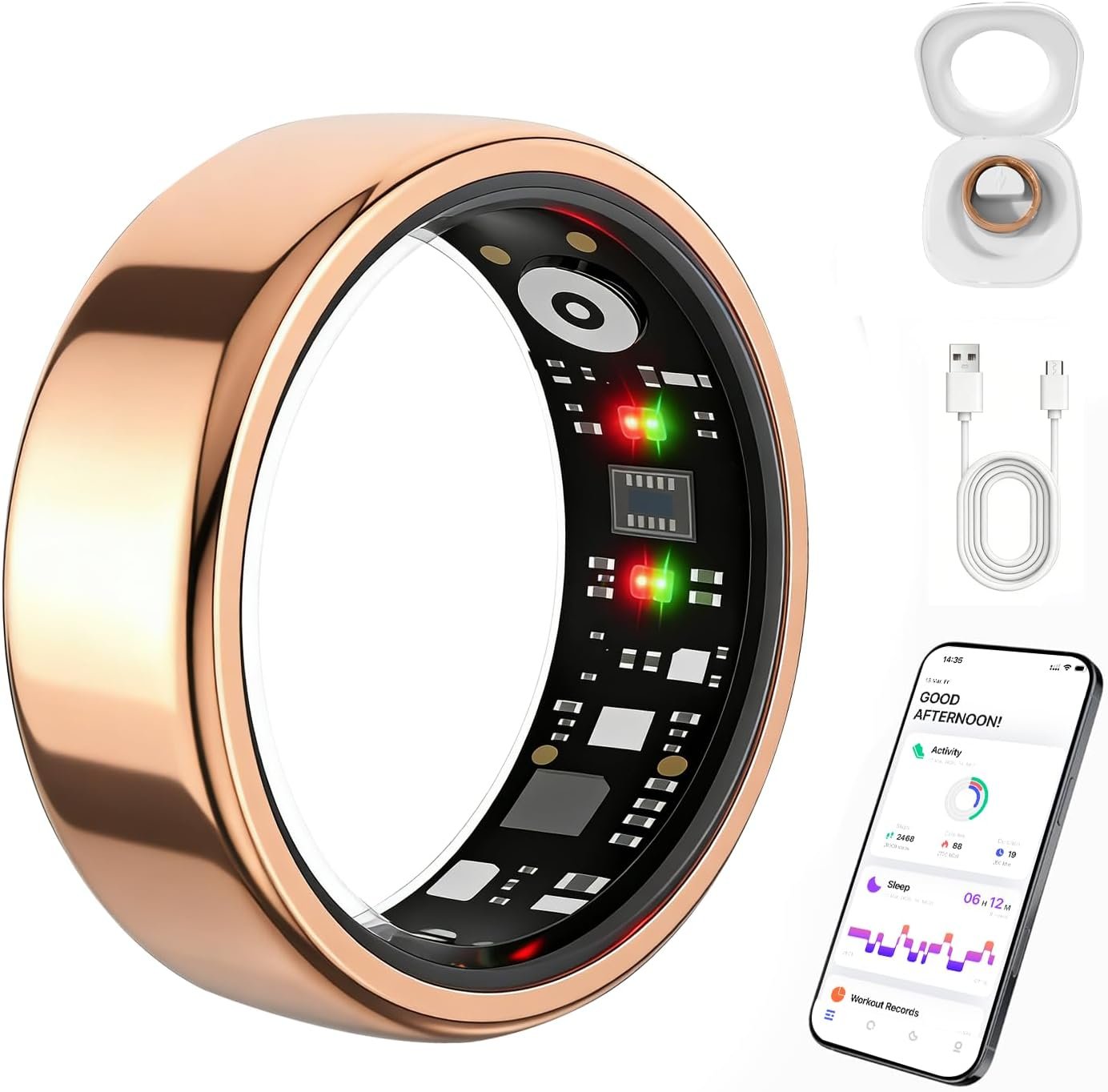 Smart Ring for Women Men, IP68 Waterproof Health Tracker with No Subscription Fee, Sleep and Stress Monitoring, Activity Fitness Ring, Android/iOS Compatible(Rosegold,10)