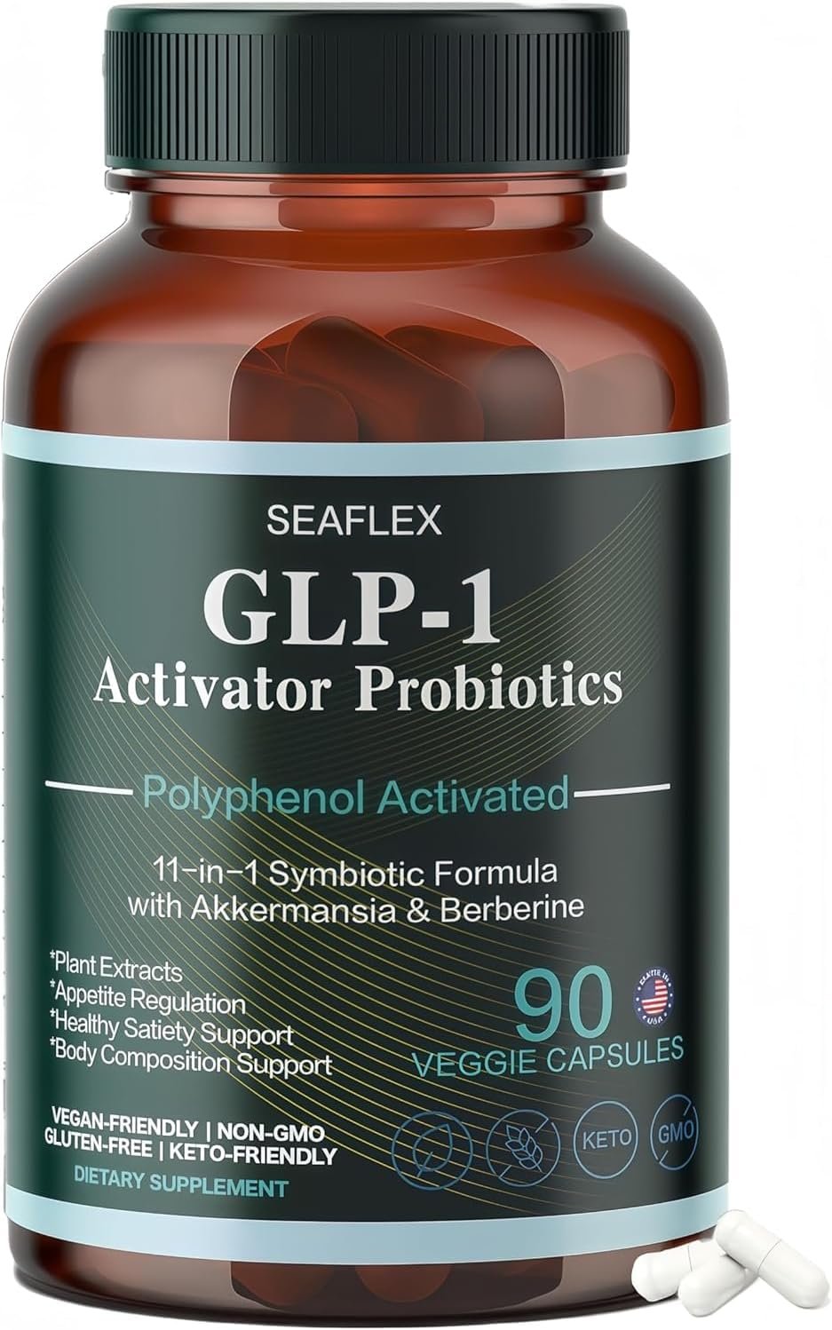 GLP-1 Supplement for Women Men, 10 Billion CFU Multi-Strain Probiotics for Gut HealthHunger & Metabolism Support – Support GLP1 Naturally, with Prebiotic & Probiotic Blend (90 Capsules)