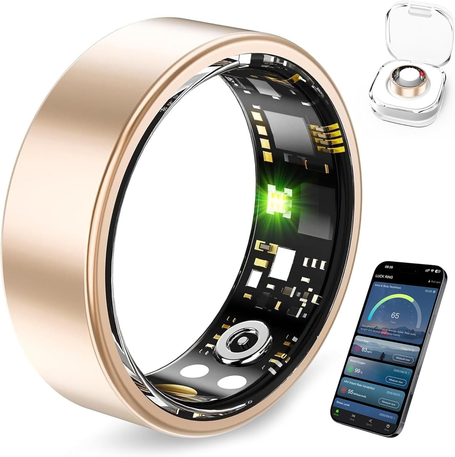 Smart Ring Health Tracker for Women and Men, Fitness Ring with Heart Rate, Blood Oxygen, HRV, Sleep & Step Tracking, No Subscription, IP68 Waterproof, Compatible with iOS & Android (Rose Gold, 6)