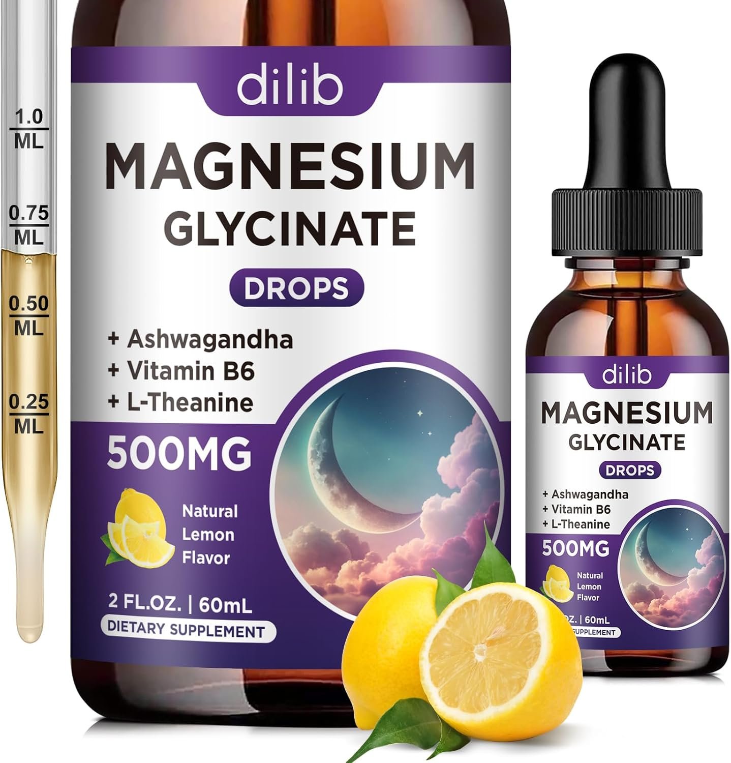 Magnesium Glycinate Supplement, Magnesium Liquid Drops with Magnesium Glycinate 500mg Vitamin B6, Ashwagandha, L – Theanine, Chamomile -Support Stress Relief, Bone, Muscle, Mood Vegan