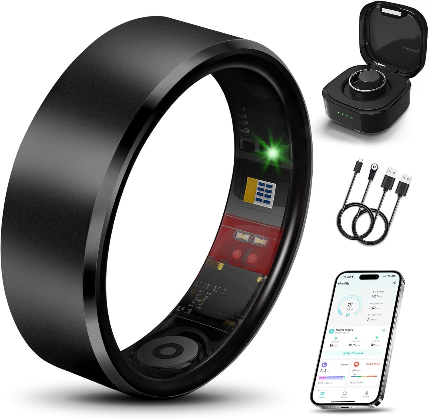 Smart Health Ring 2.0 for Women Men, Slim Scratch & Fingerprint Resistant Design, Efficient Chip Fitness Tracker, Monitors Heart, Blood Oxygen & Pressure, Sleep, Steps, Waterproof, Black 8