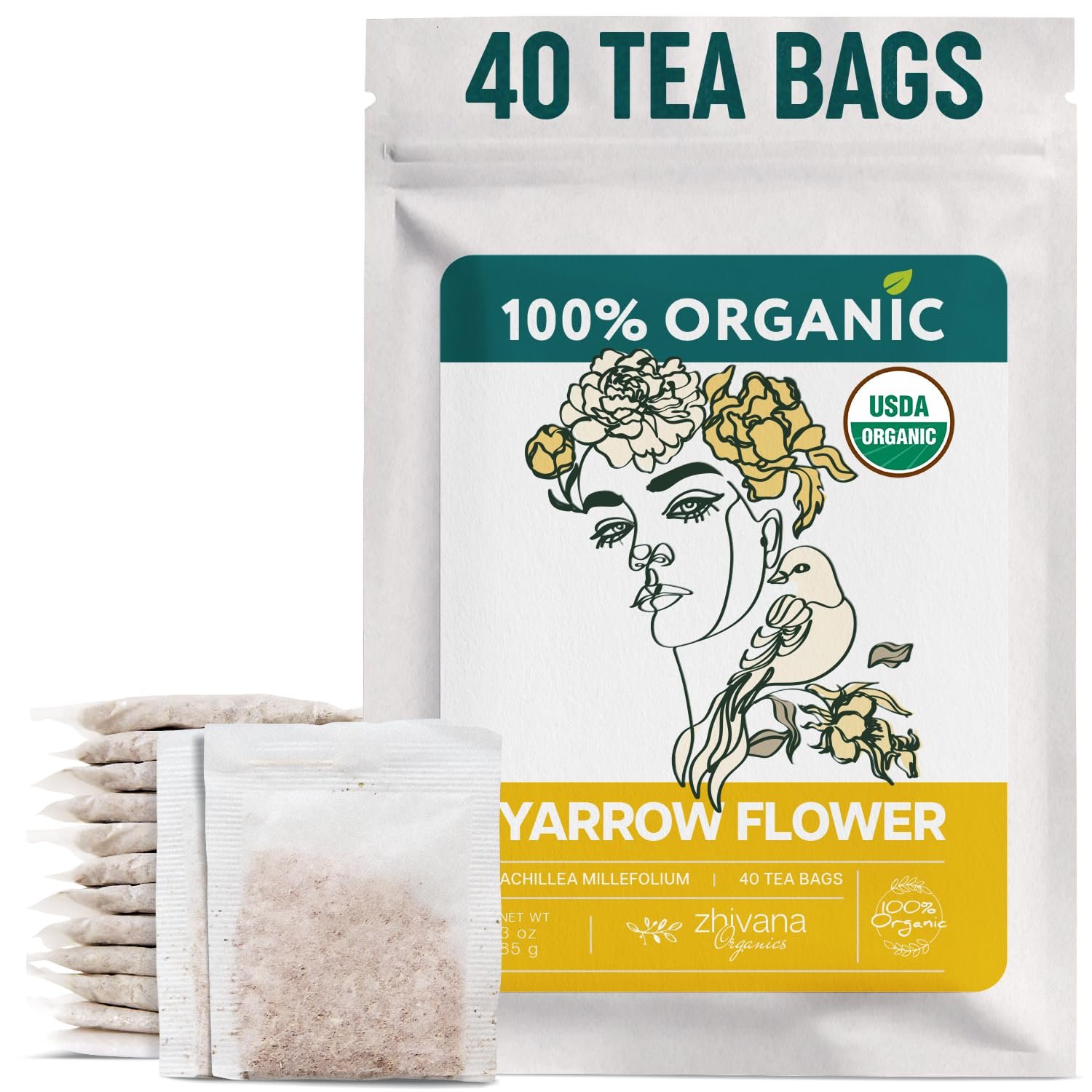 Organic Yarrow Tea (40 Tea Bags) – Support Immune Function, Digestion, Relaxation – Women’s Tea for Healthy Cycle and Emotional Balance – Te de Milenrama