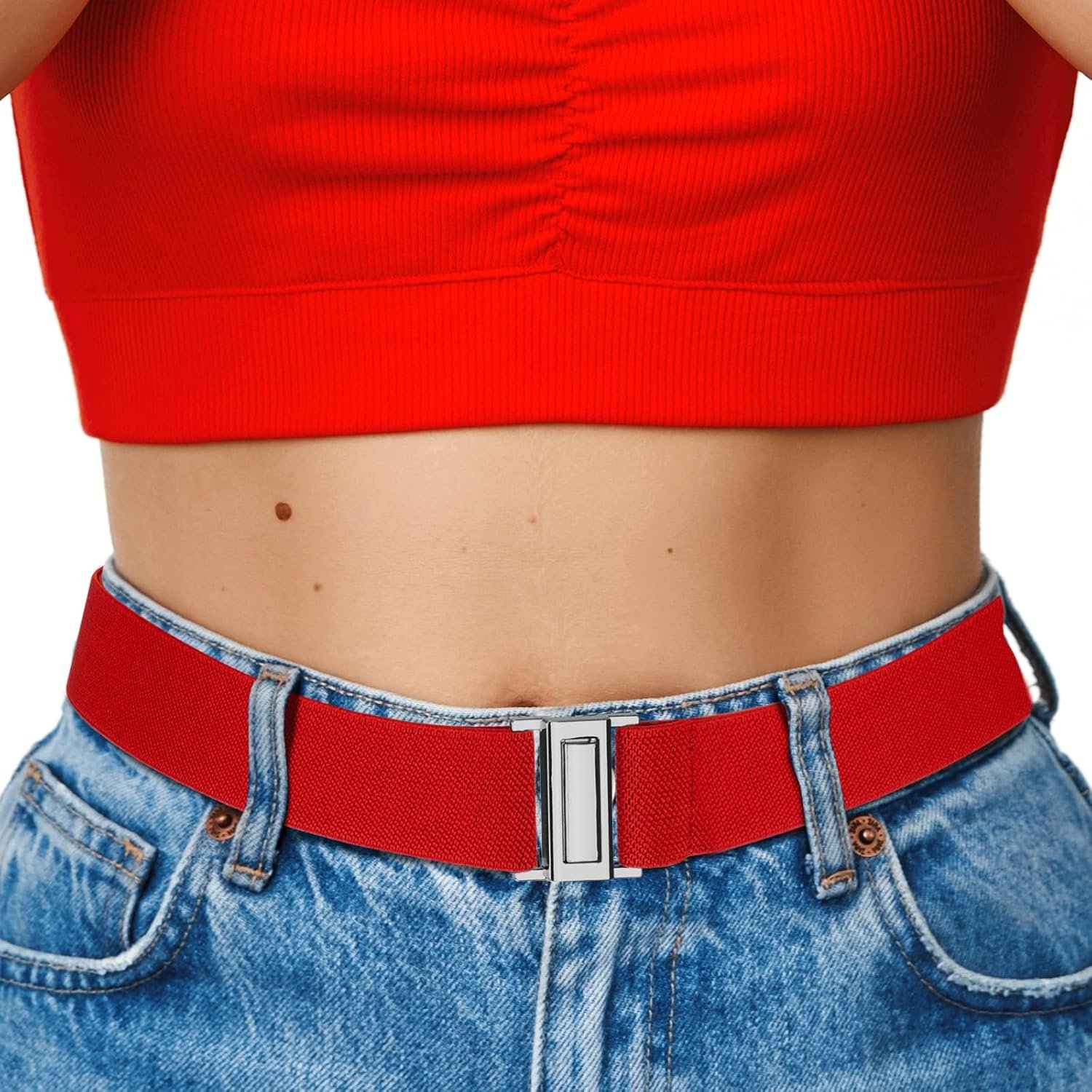 No Show Elastic Belts for Women with Invisible Flat Buckle Stretch Web Strap Belt for Jeans Pants Dresses